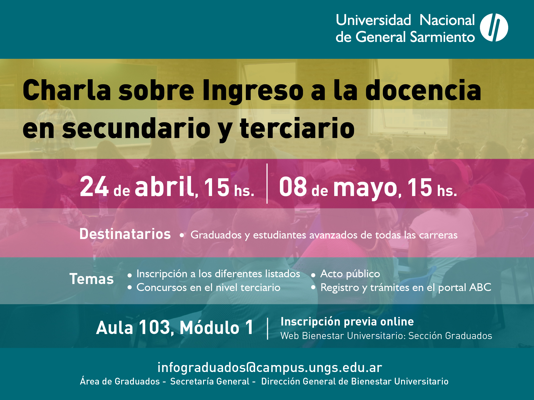 Charla sobre el ingreso a la docencia destinada a graduados y estudiantes