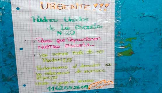 El gobierno de Vidal sigue sin solucionar los problemas de la Escuela Nº 20 de José C. Paz