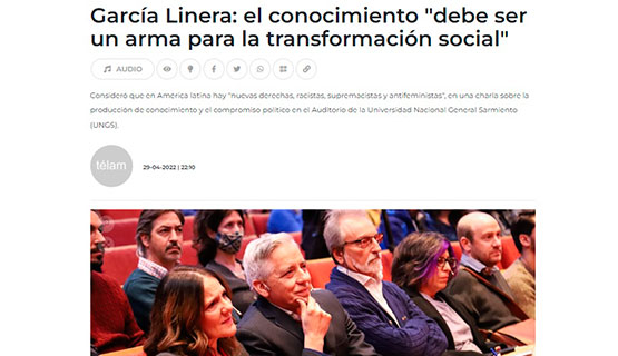 La visita de Álvaro García Linera a la UNGS, en Télam