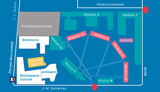 Mapa de la UNGS y listado de aulas