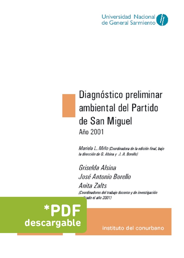 Diagnóstico preliminar ambiental del Partido de San Miguel. Año 2001